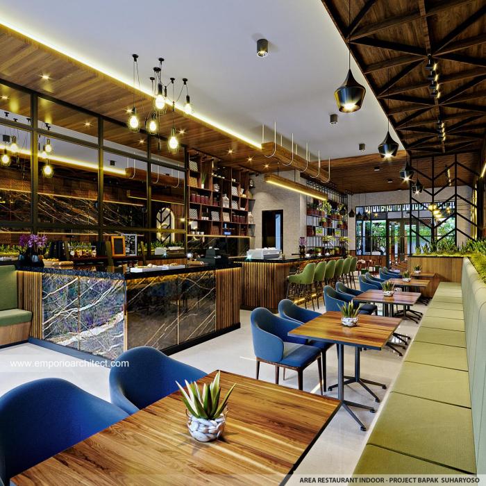 Desain Area Indoor Restoran Teman Bahagia Modern 1 Lantai Bapak SHY di ... Tempat Makan dengan Menu Tradisional dan Interior Modern
